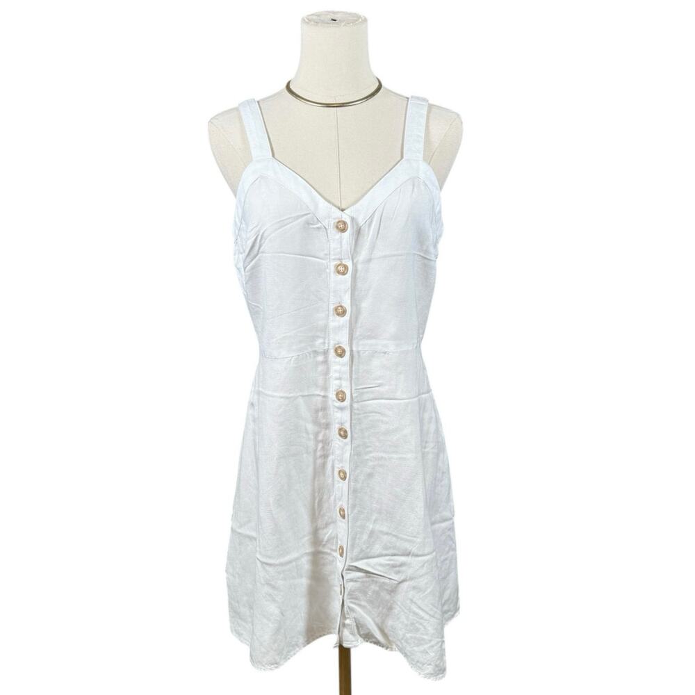 White Linen A-Line Button Front Mini Dress Size 2P Coastal Old Money Clean Girl